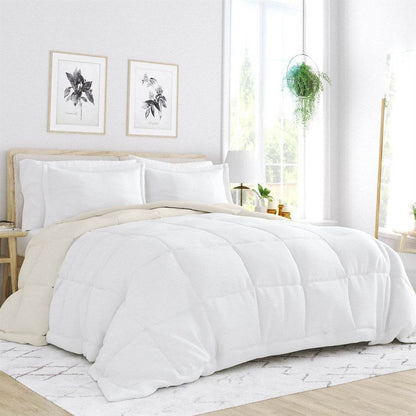 Full/Queen size 3-Piece Microfiber Reversible Comforter Set in White and Cream - Loft&Timber