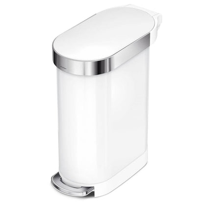 White 12-Gallon Narrow Kitchen Trash Can with Easy Step-on Lid-0