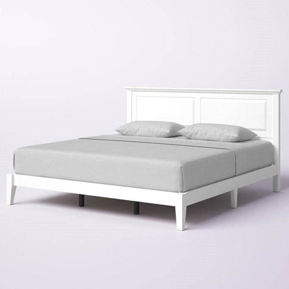 King Traditional Solid Oak Wooden Platform Bed Frame with Headboard in White - Loft&Timber