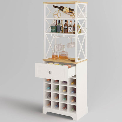 White/Natural Wine Bottle & Glass Rack Cabinet Bar Storage - Loft&Timber