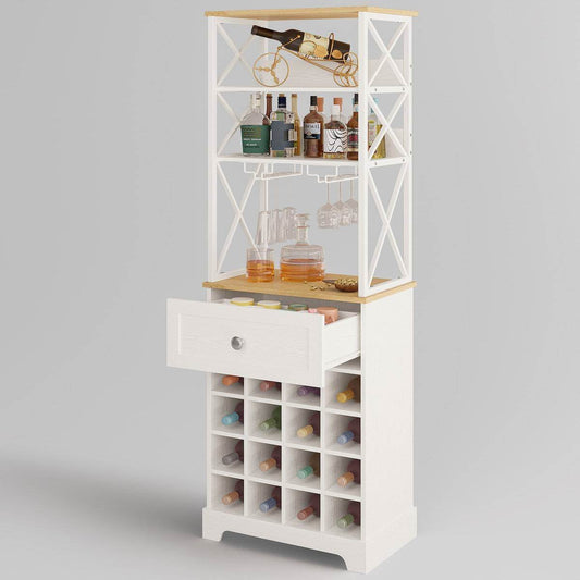White/Natural Wine Bottle & Glass Rack Cabinet Bar Storage - Loft&Timber