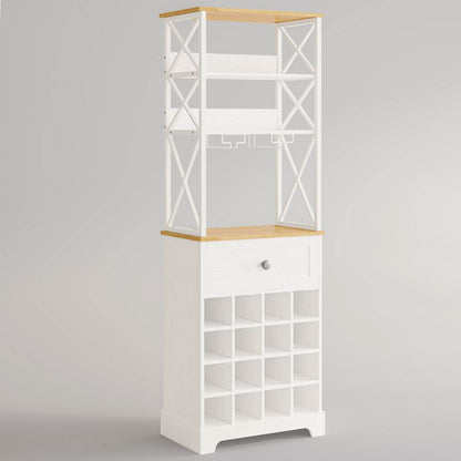 White/Natural Wine Bottle & Glass Rack Cabinet Bar Storage - Loft&Timber
