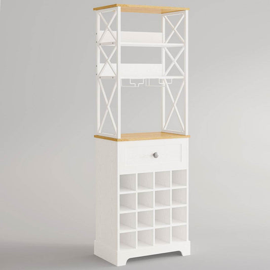 White/Natural Wine Bottle & Glass Rack Cabinet Bar Storage - Loft&Timber