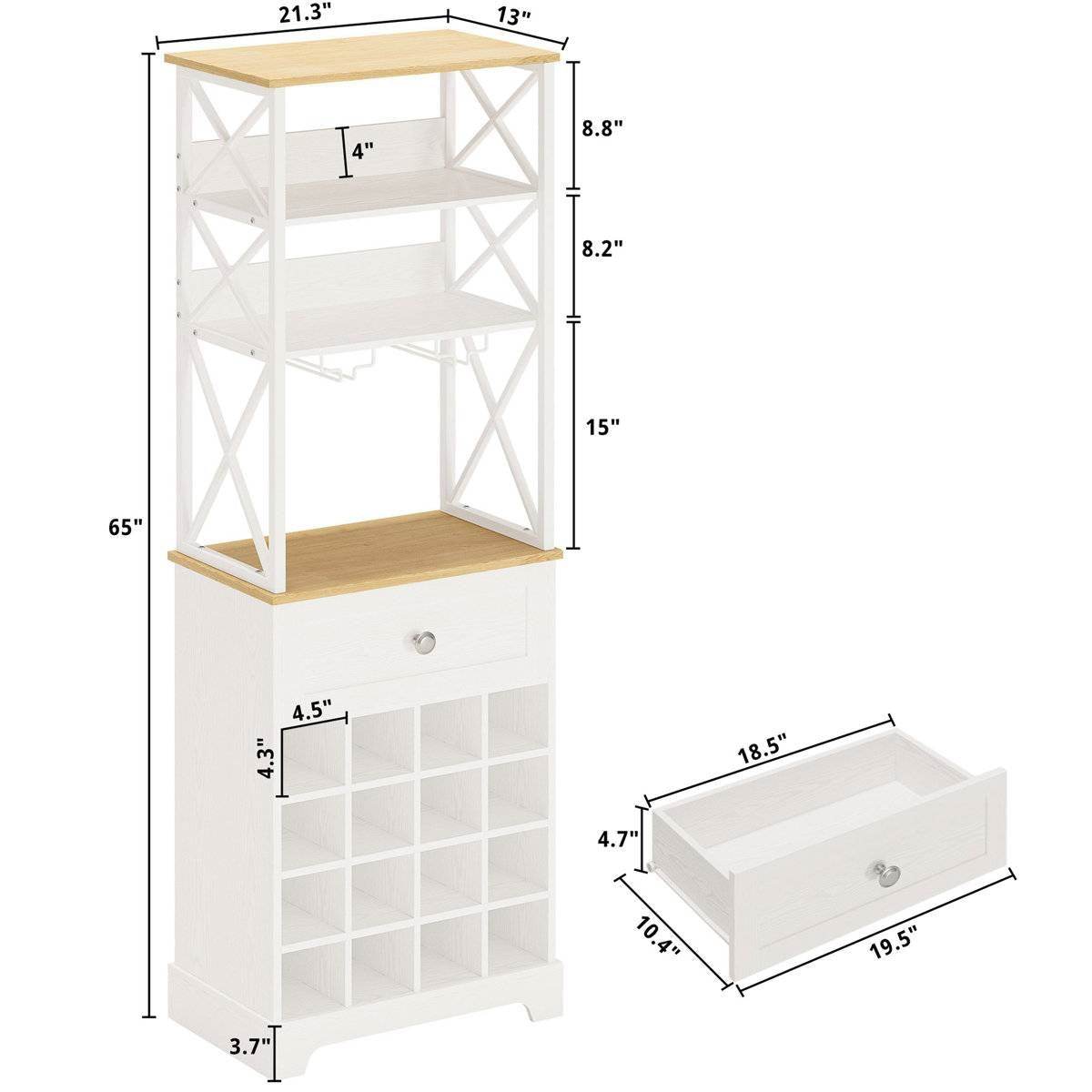 White/Natural Wine Bottle & Glass Rack Cabinet Bar Storage - Loft&Timber