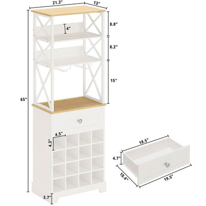 White/Natural Wine Bottle & Glass Rack Cabinet Bar Storage - Loft&Timber
