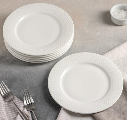 White Dessert Plate With Embossed Wide Rim 8" inch | - Loft&Timber