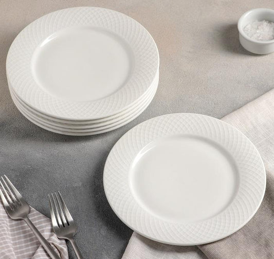 White Dessert Plate With Embossed Wide Rim 8" inch | - Loft&Timber