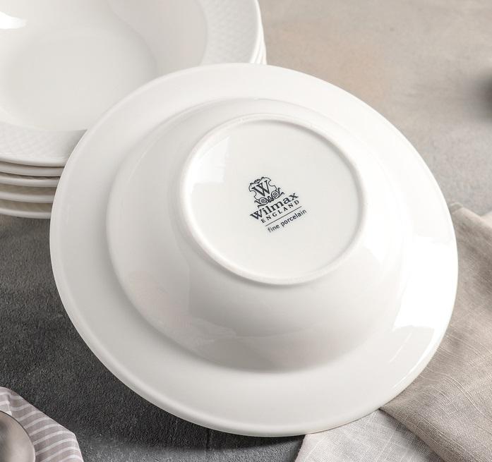 White Porcelain Deep Plate With Embossed Wide Rim 9" inch | For soup, pasta, salad - Loft&Timber