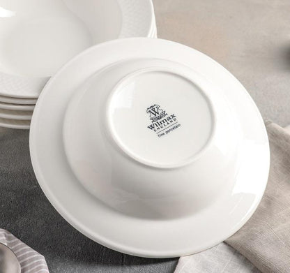White Porcelain Deep Plate With Embossed Wide Rim 9" inch | For soup, pasta, salad - Loft&Timber