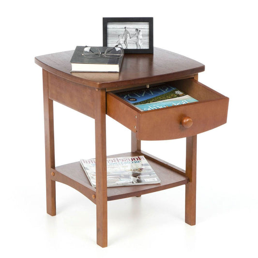 Walnut Wood Finish 1-Drawer Bedroom Nightstand Bedside Table - Loft&Timber