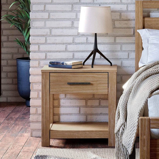 Farmhouse Traditional Rustic Pine Wood 1- Drawer Nightstand Bedside Table - Loft&Timber