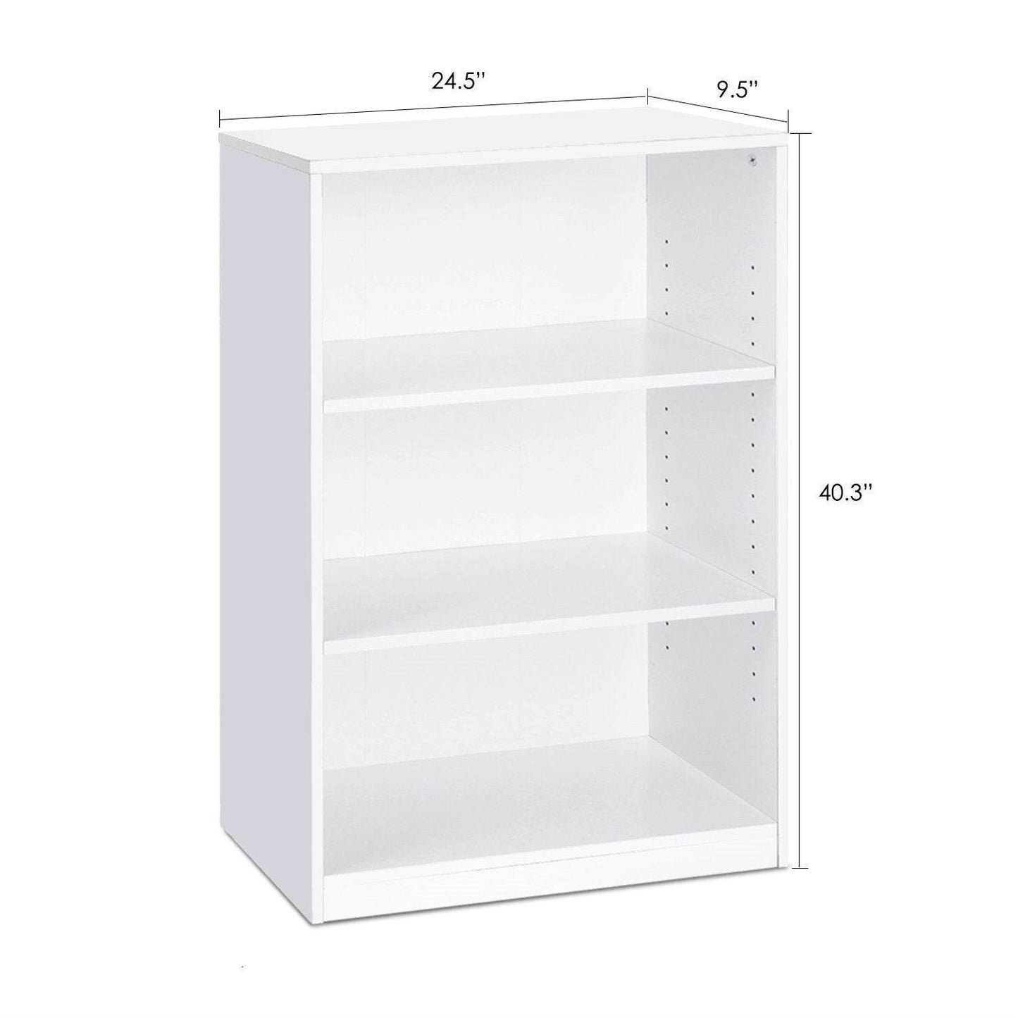 Modern 3-Shelf Bookcase in White Wood Finish - Loft&Timber