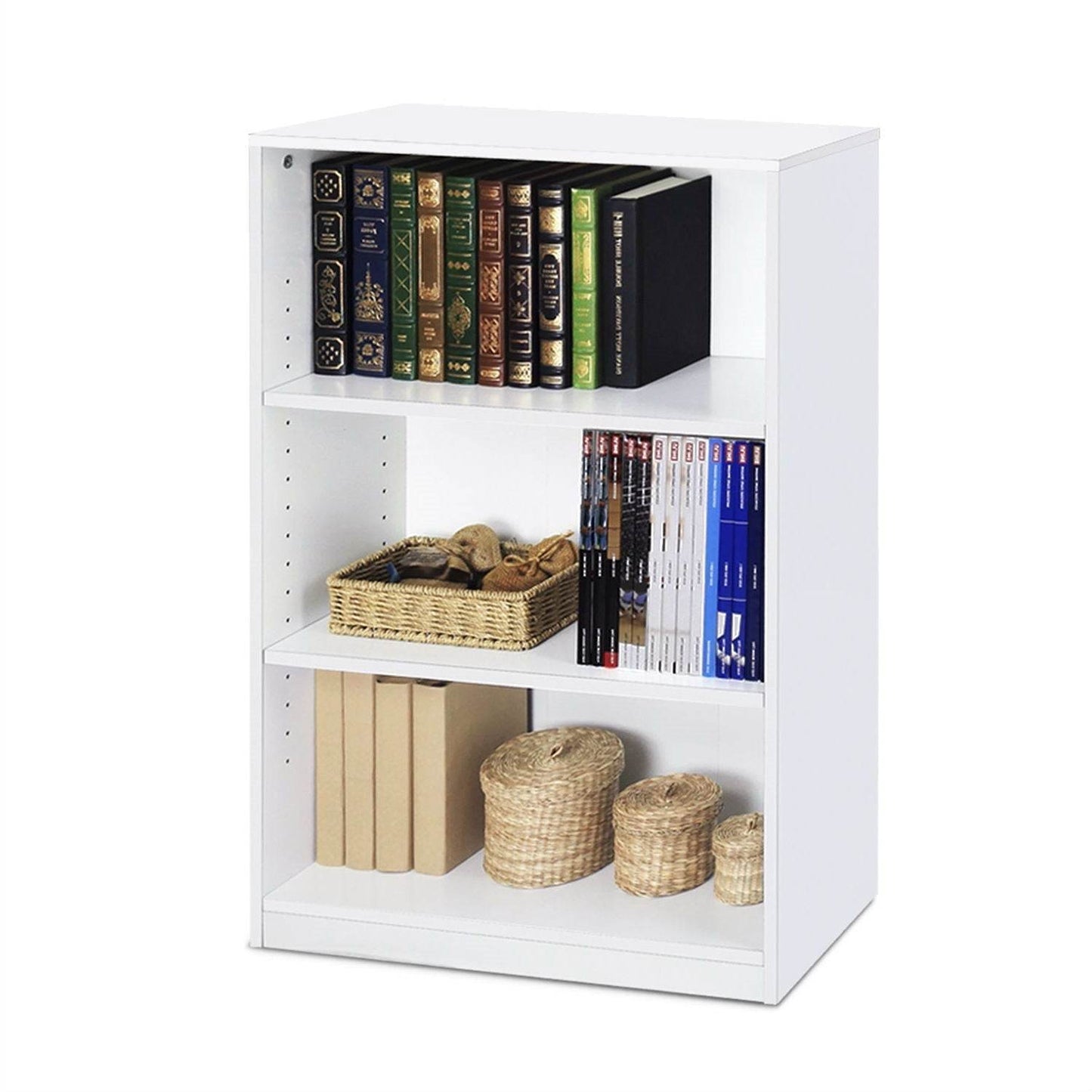 Modern 3-Shelf Bookcase in White Wood Finish - Loft&Timber