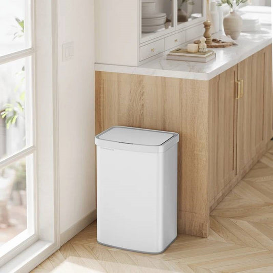 White 13-Gal. Trash Can with Motion Sensor Lid and Odor Absorbing Carbon Filter-1