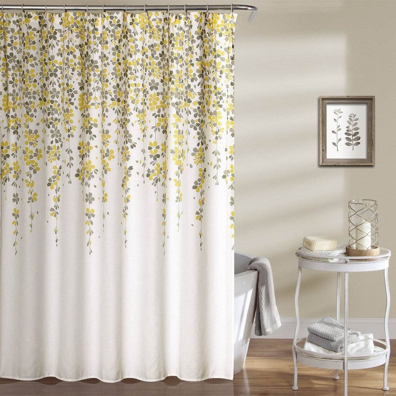 72-inch Off-White Beige Cream Yellow Grey Floral Vines Flowers Shower Curtain - Loft&Timber