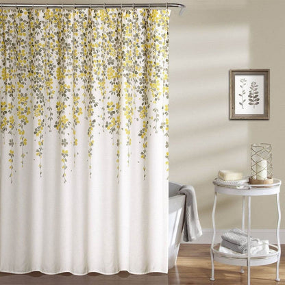72-inch Off-White Beige Cream Yellow Grey Floral Vines Flowers Shower Curtain - Loft&Timber