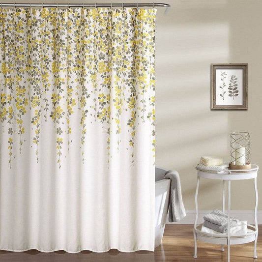 72-inch Off-White Beige Cream Yellow Grey Floral Vines Flowers Shower Curtain - Loft&Timber
