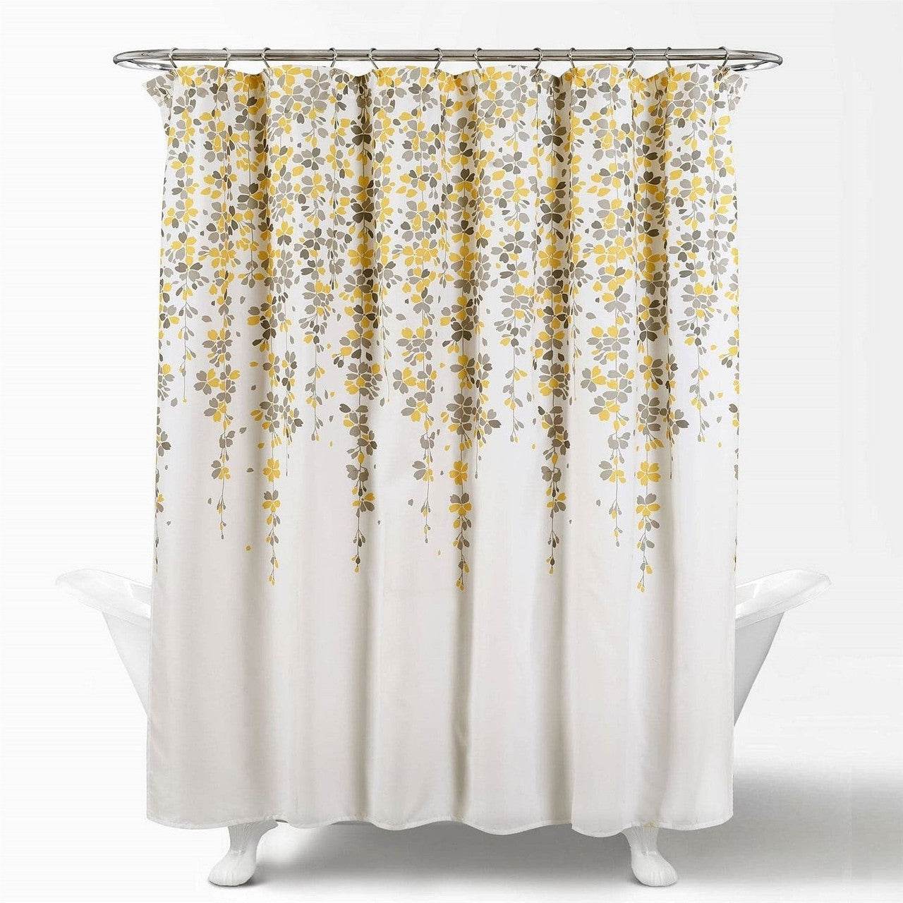 72-inch Off-White Beige Cream Yellow Grey Floral Vines Flowers Shower Curtain - Loft&Timber