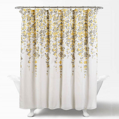 72-inch Off-White Beige Cream Yellow Grey Floral Vines Flowers Shower Curtain - Loft&Timber