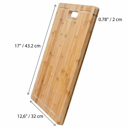 Extra Large Bamboo Cutting Board - 17x12.5 inch Wood Cutting Board for Meat, Cheese, Veggies - Wood Serving Tray with Juice Groove and 3 Compartments - Loft&Timber