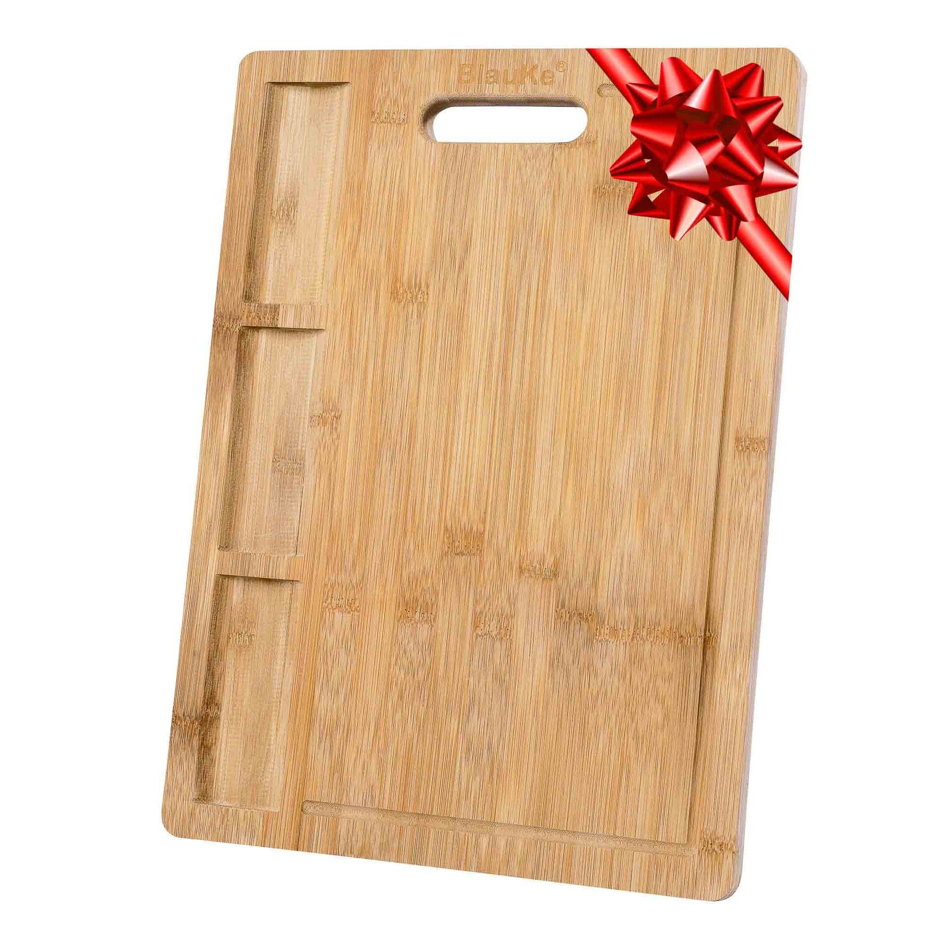 Extra Large Bamboo Cutting Board - 17x12.5 inch Wood Cutting Board for Meat, Cheese, Veggies - Wood Serving Tray with Juice Groove and 3 Compartments - Loft&Timber