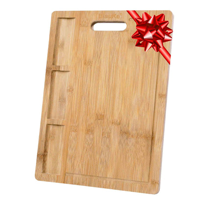 Extra Large Bamboo Cutting Board - 17x12.5 inch Wood Cutting Board for Meat, Cheese, Veggies - Wood Serving Tray with Juice Groove and 3 Compartments - Loft&Timber