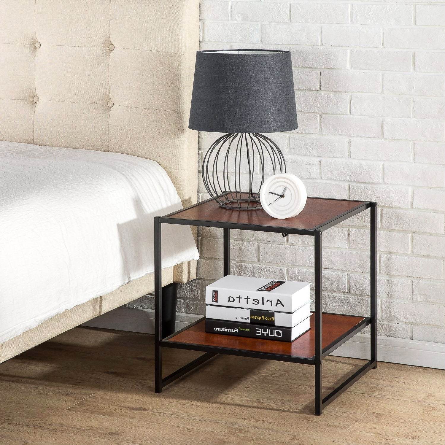 Modern Steel Frame End Table Nightstand in Brown - Loft&Timber