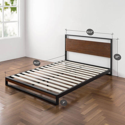 Full size Metal Wood Platform Bed Frame with Headboard - Loft&Timber