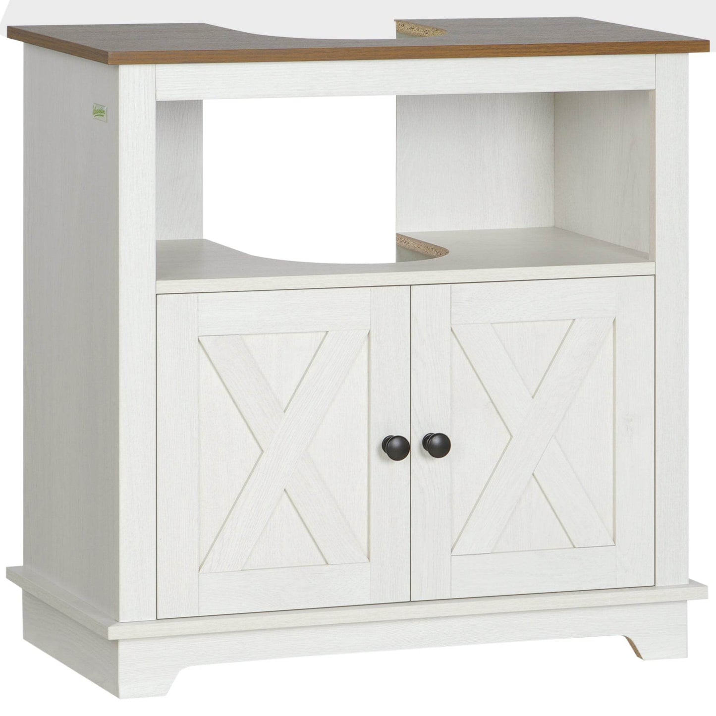 Space-Saving Under Sink Bathroom Vanity Unit with Double Doors - White - Loft&Timber