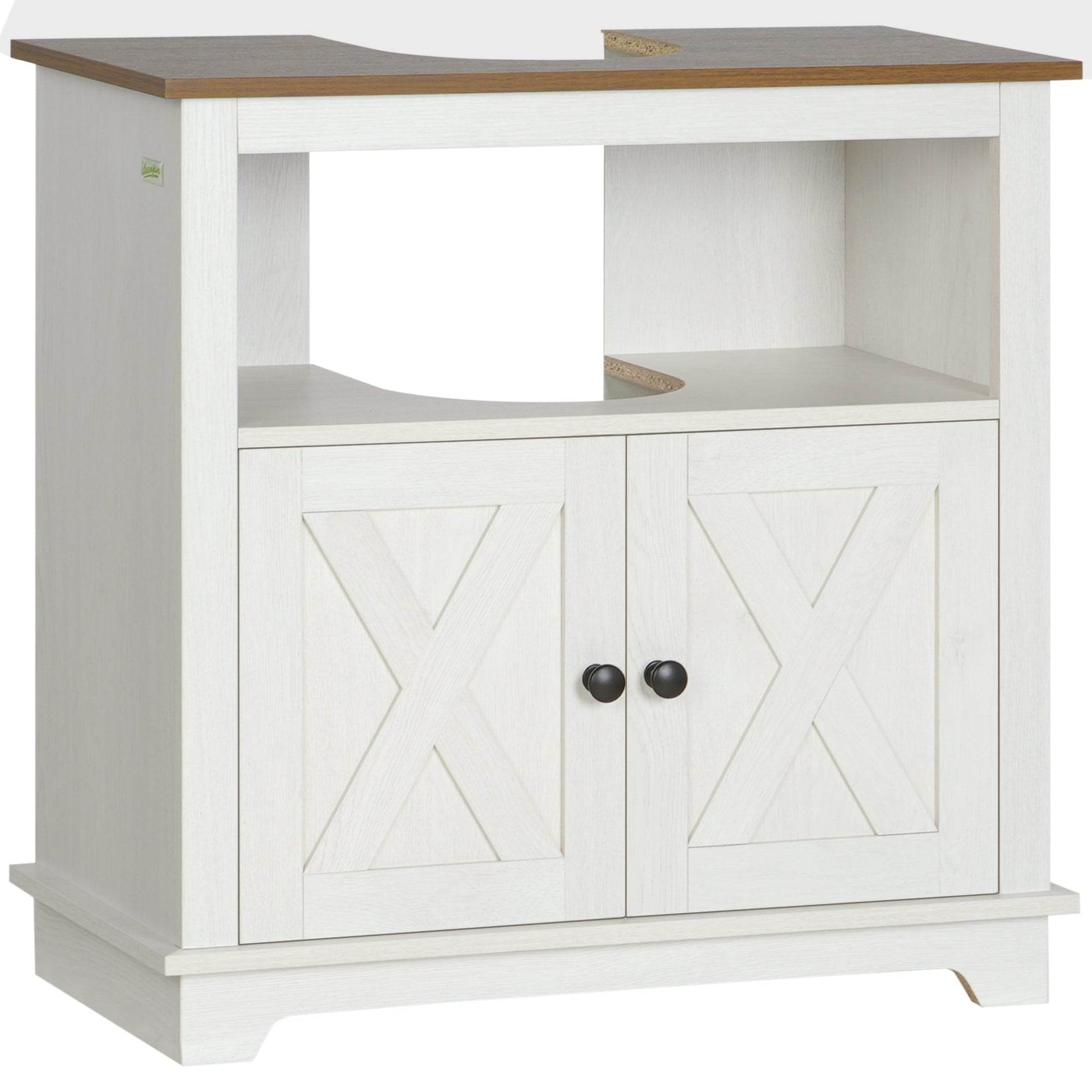 Space-Saving Under Sink Bathroom Vanity Unit with Double Doors - White - Loft&Timber