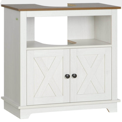 Space-Saving Under Sink Bathroom Vanity Unit with Double Doors - White - Loft&Timber