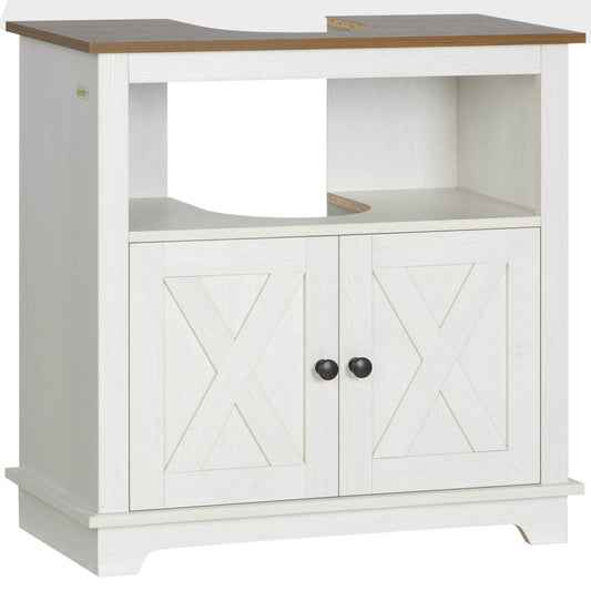 Space-Saving Under Sink Bathroom Vanity Unit with Double Doors - White - Loft&Timber