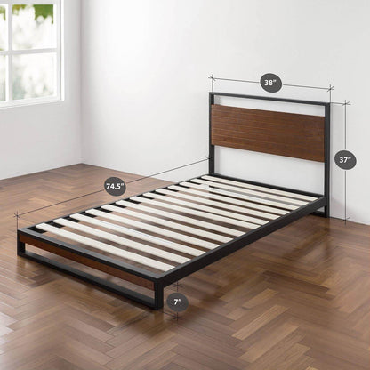 Twin size Metal Wood Platform Bed Frame with Headboard - Loft&Timber