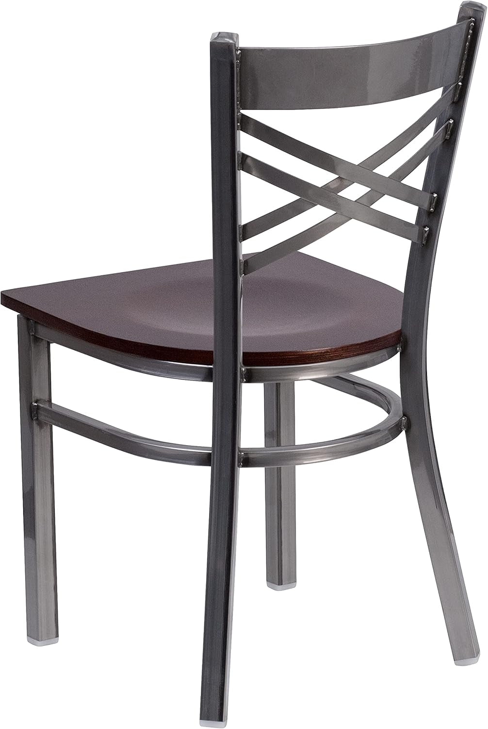 2 Pack Hercules Series Clear Coated X Back Metal Dining Chair Walnut Wood Seat-3