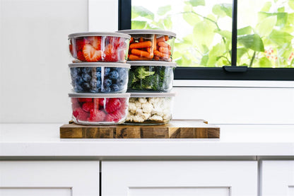 Glass Food Storage Containers - 12 Piece 4 Cup Set (6 Containers + 6 Lids) BPA-Free Lids - Loft&Timber