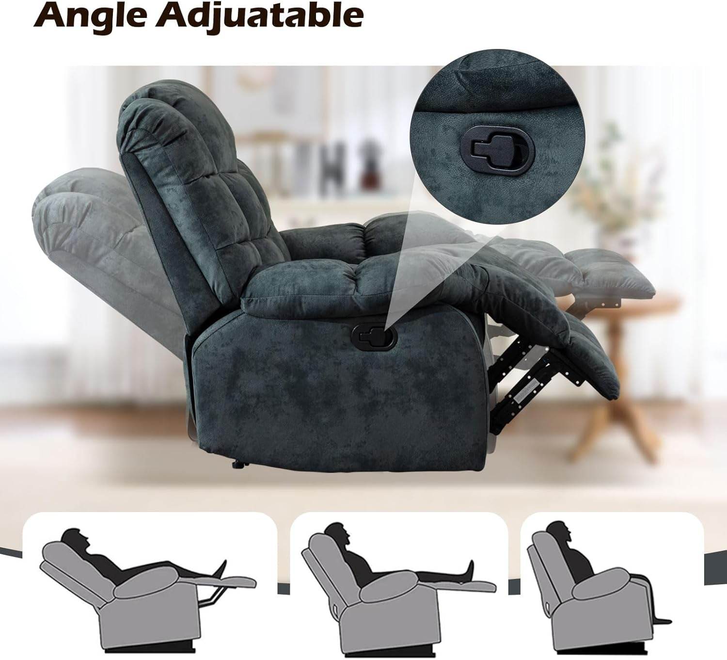 Reclining Living Room Set 3PC Bonded Manual Recliner Set, Grey - Loft&Timber