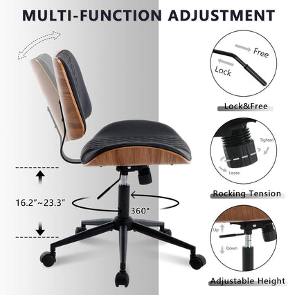 Home Office Chair No Arms with Wheels (Black) - Loft&Timber