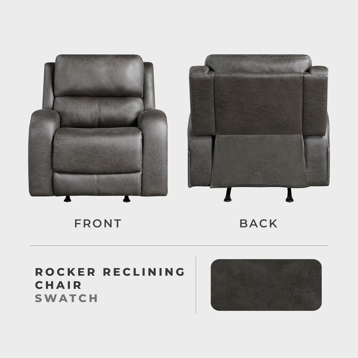 Rocker Recliner Chair, Reclining Rocking Chair, Home Theater Reclining Seat, Manual Recliner Seat for Living Room, Nursery, Bedroom, Office, Apartment, Grey - Loft&Timber