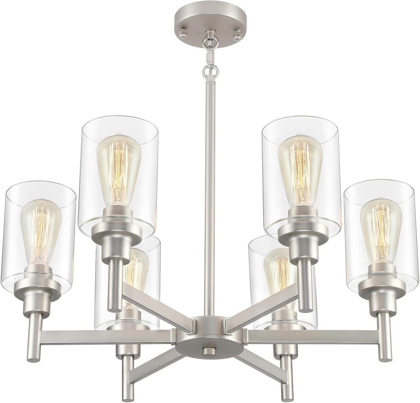 Brushed Nickel Chandeliers for Dining Room Light Fixture over Table, 6 Lights Farmhouse Chandeliers with Clear Glass Shade Chandelier for Living Room Kitchen Entryway Bedroom Bathroom - Loft&Timber