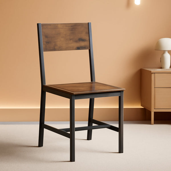 Dining Chair Set Of 2 Rustic Wood Chairs With Metal Frame Two Tone-0