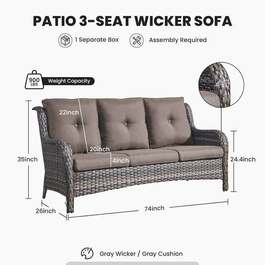 Outdoor Furniture 3-Seater Rattan Sofa Patio Wicker Sofa Couch Furniture Set with Washable Cushions - Loft&Timber