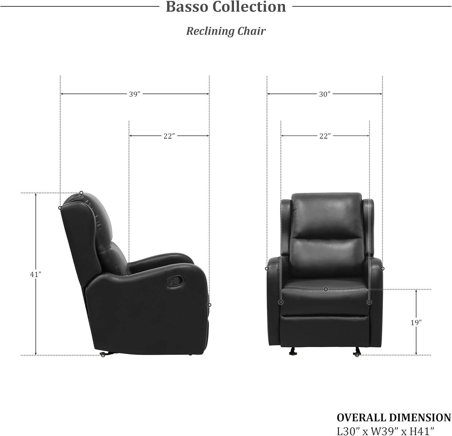 Recliner Chair Living Room Reclining Sofa Chair, Home Theater Seating Modern Recliner, Manual Recliner Sofa Chair for Living Room/Office/Apartment, Glider Recliner, Black - Loft&Timber