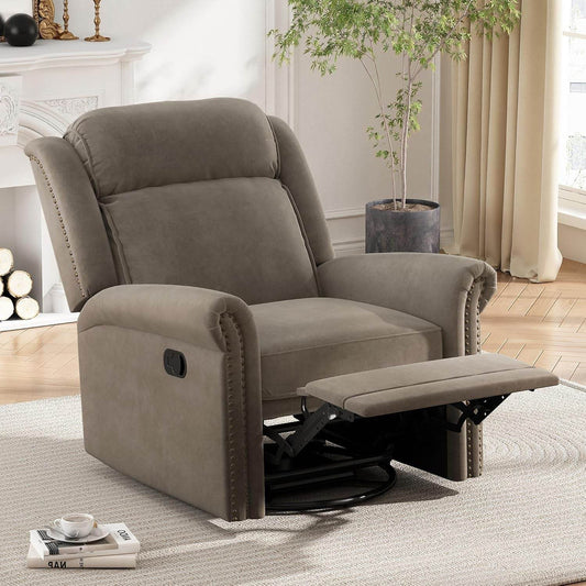 Light Brown Velvet Swivel Rocker Recliner Nailhead - Loft&Timber