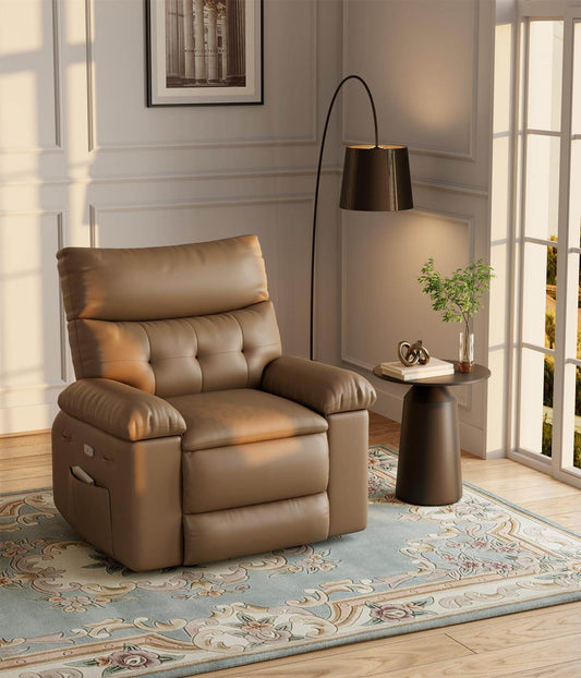 Oversized Recliner Chair for Adults,Pu Leather Electric Rocker Recliner,360 Degree Swivel Lounge Chair with Side Pocket,Modern Massage Recliner Chair Sofa for Living Room,Bedroom (Light Brown) - Loft&Timber