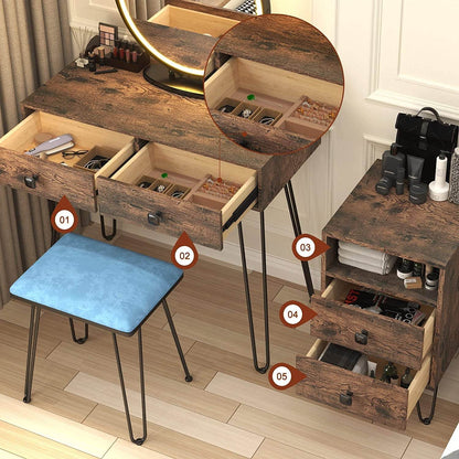 Vanity Desk Set with Drawers and Mirror - Loft&Timber