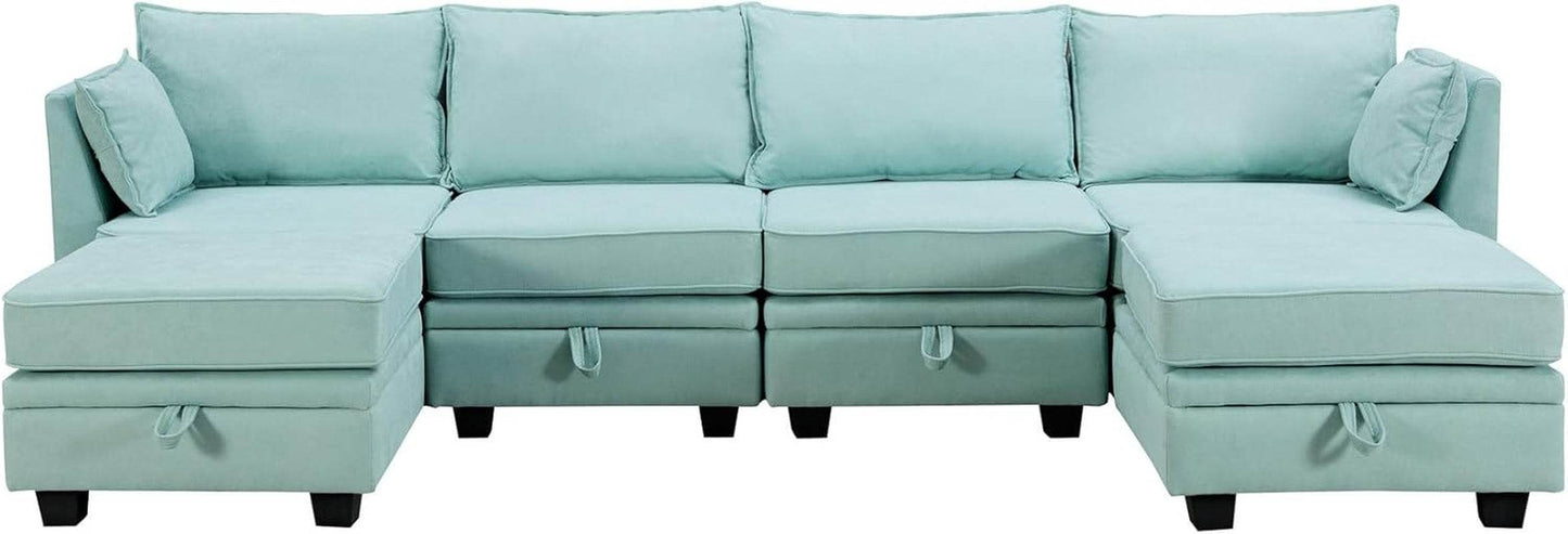 Large U-Shaped Combination Corner Sofa with Storage Seat in Light Green - Loft&Timber