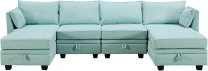 Large U-Shaped Combination Corner Sofa with Storage Seat in Light Green - Loft&Timber