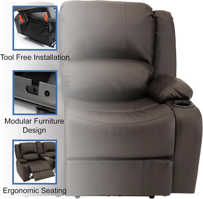 Charles 67" Powered Double RV Wall Hugger Recliner Sofa RV Loveseat with Upgraded 2023 Fabric (Chestnut)-3