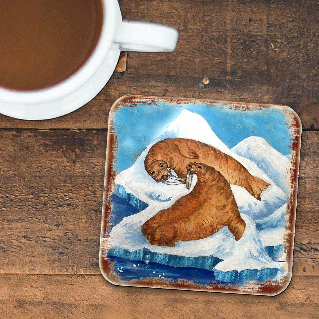 Sea Lions Wooden Cork Coasters Gift Set of 4 by Nature Wonders - Nature Wildlife Decor - 95377C-S4 - Loft&Timber