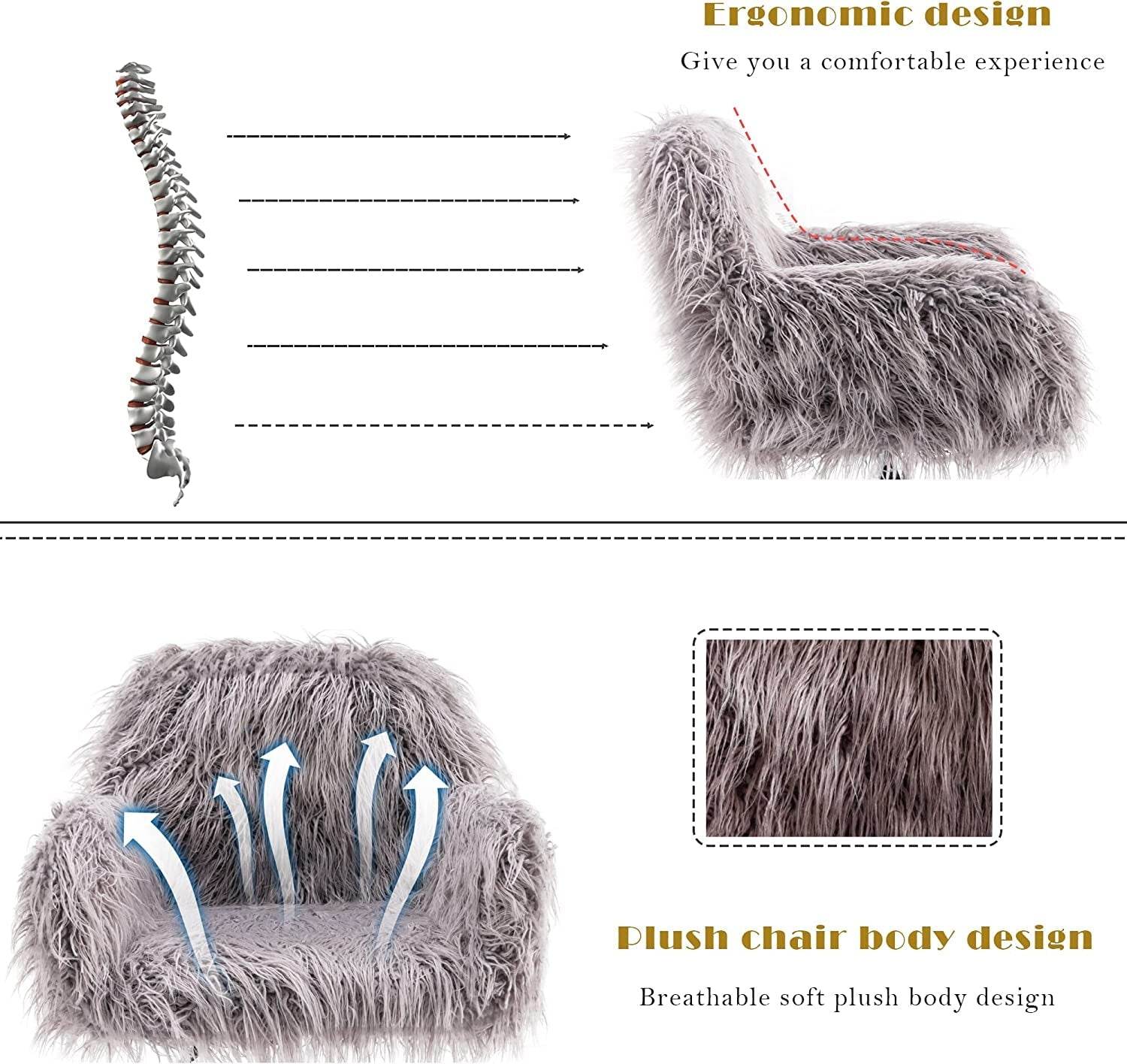 Gray Faux Fur Swivel Chair for Home Office - Loft&Timber